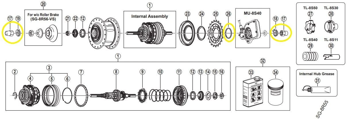 SHIMANO KLEINTEILE STEPS/SG-8R56/C56 ROAD AF 7R/7L M.HUTMUTTER
